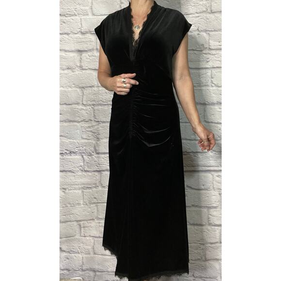 Vintage Y2K Jonathan Martin Black Velour Front-Ruched Formal Dress - Picture 1 of 14